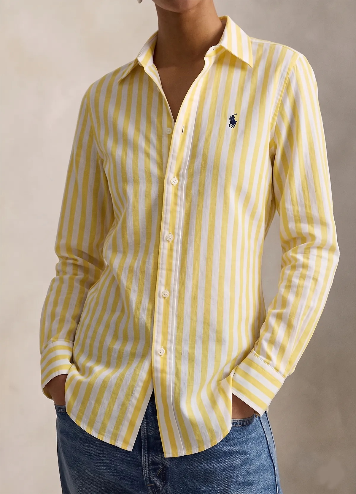 Ralph Lauren Yellow-white Classic Fit Linen Shirt