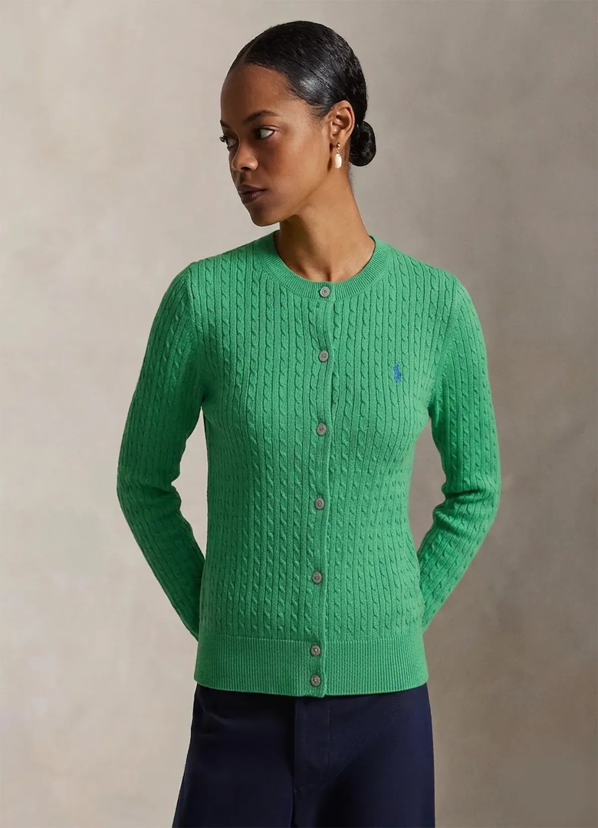 Ralph Lauren Women’s Green Cable-Knit Button-Up Cardigan Sweater