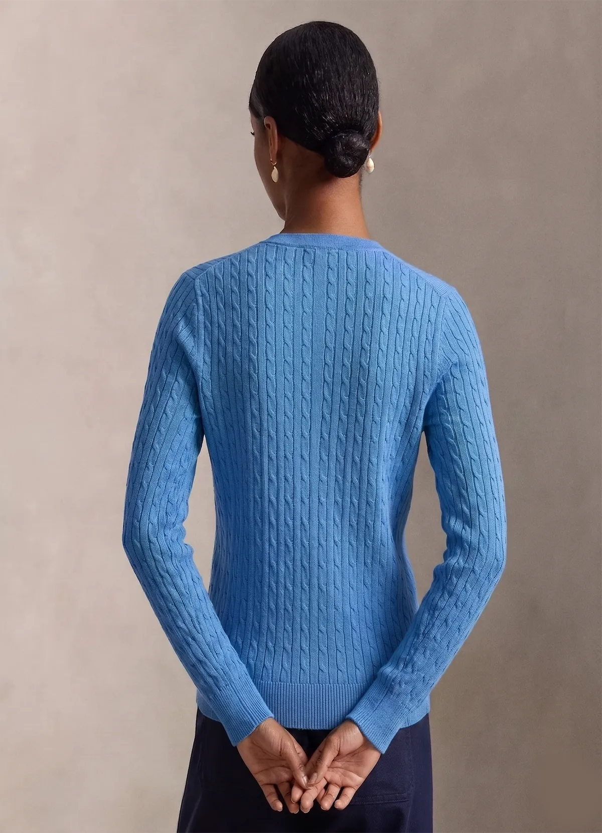 Ralph Lauren Women’s Blue Cable-Knit Button-Up Cardigan Sweater