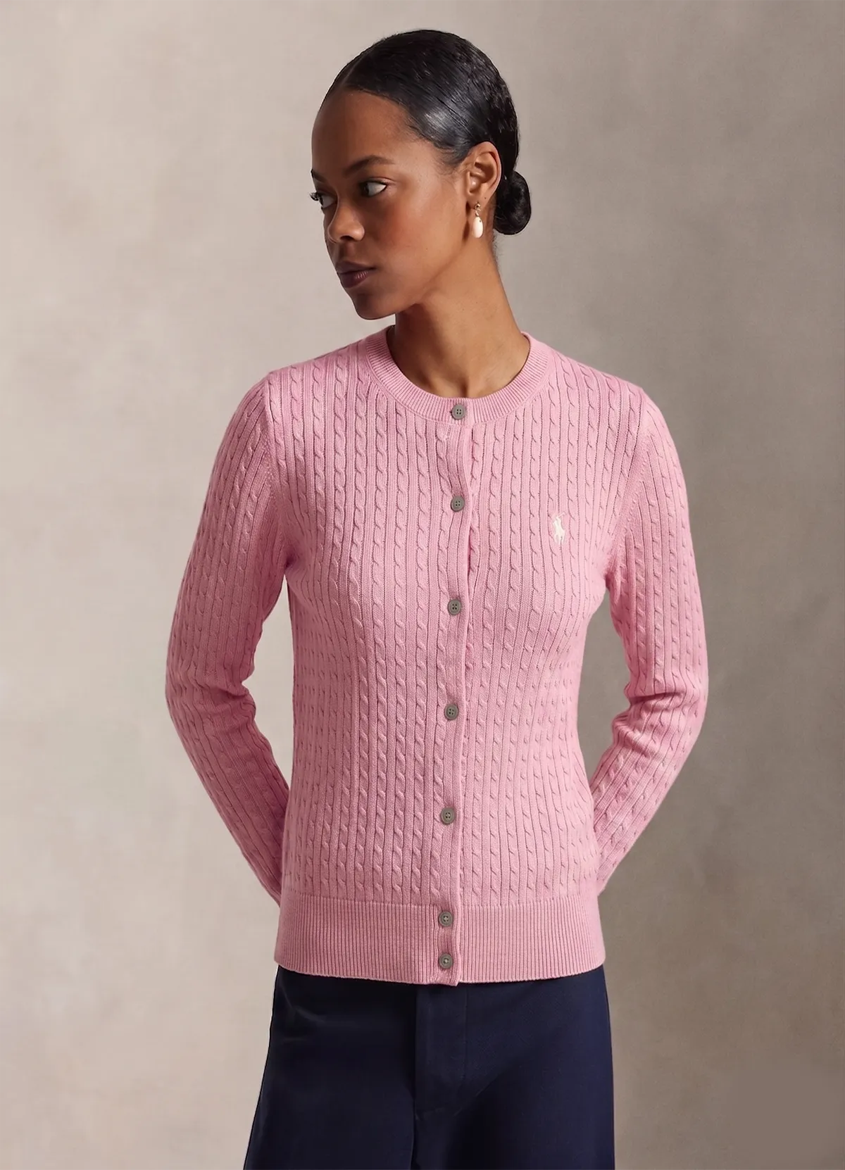 Ralph Lauren Women’s Pink Cable-Knit Button-Up Cardigan Sweater