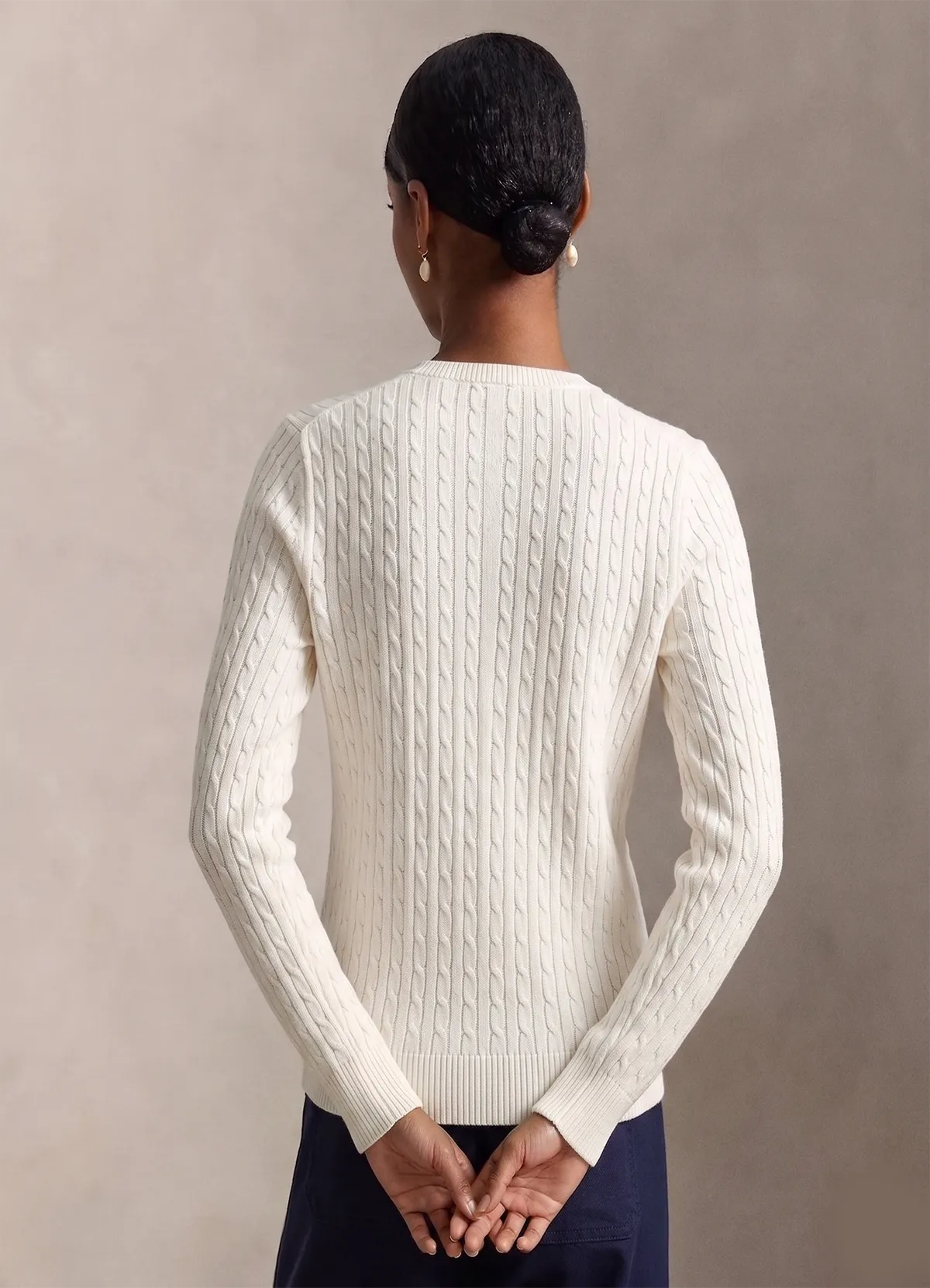 Ralph Lauren Women’s Cream Cable-Knit Button-Up Cardigan Sweater