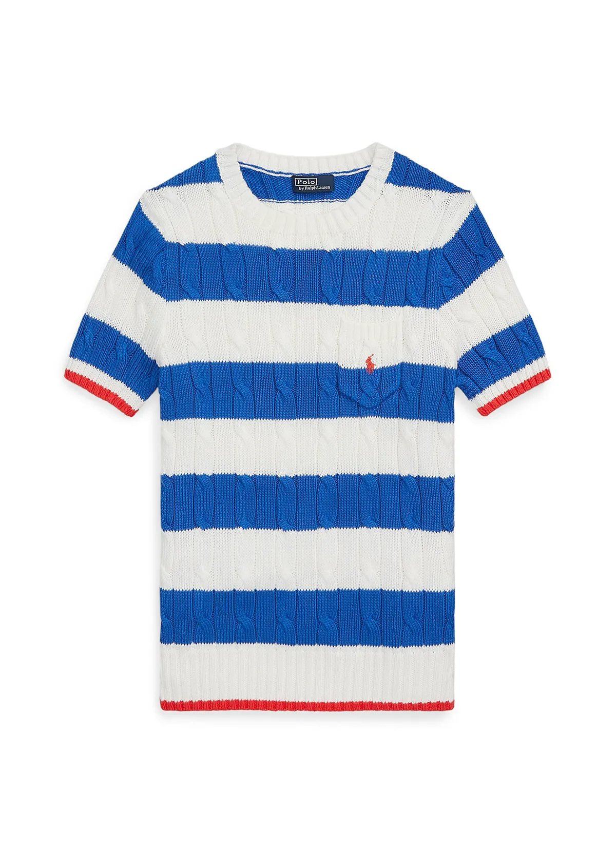 POLO RALPH LAURENSTRIPE CABLE COTTON SHORT-SLEEVE SWEATER