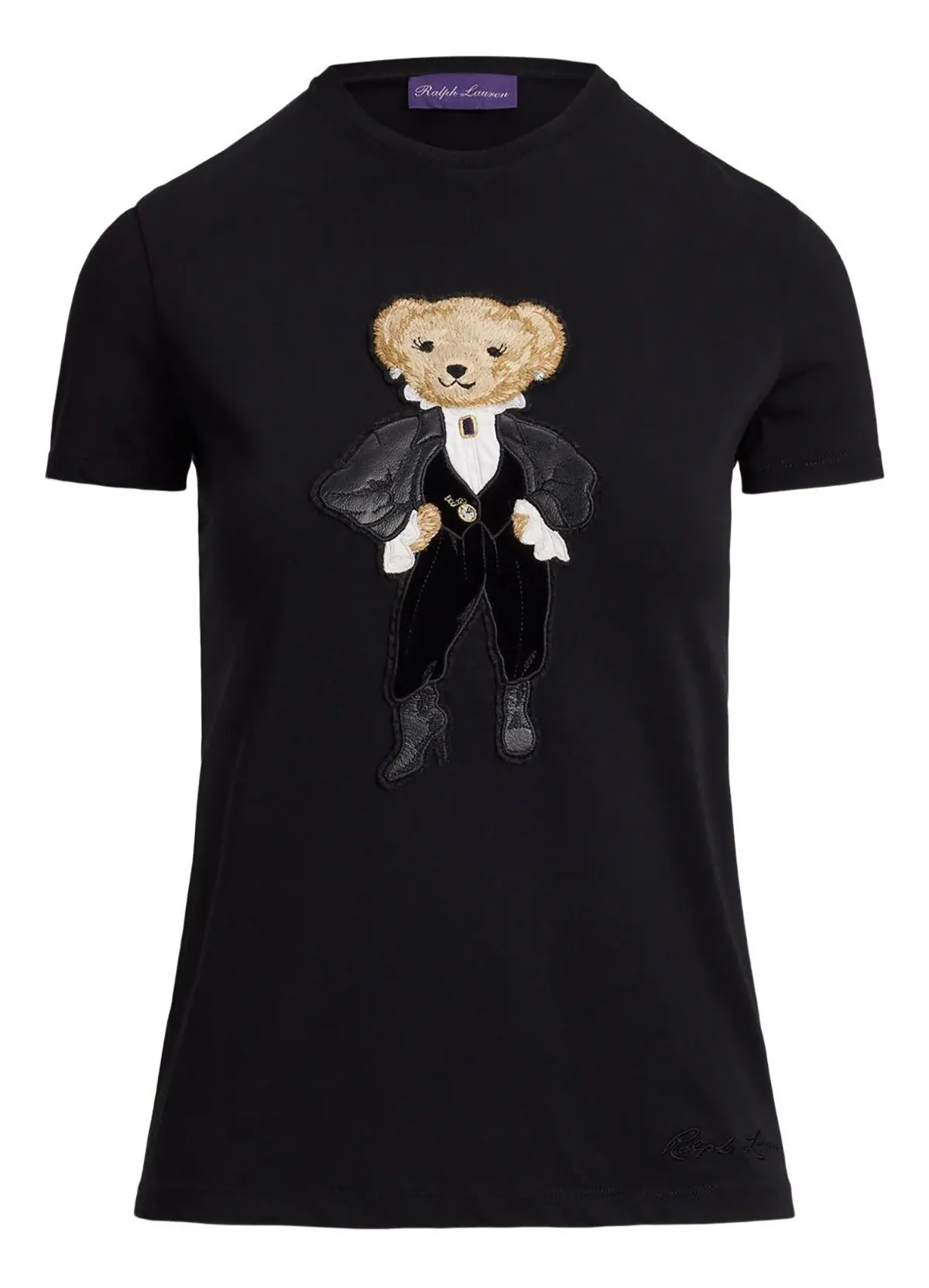 Black cotton jersey T-shirt with Bear logo embroidered on the front.