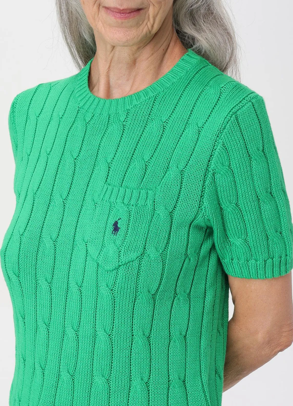 Ralph Lauren Women’s Green Cable-Knit Short-Sleeve Cotton Sweater