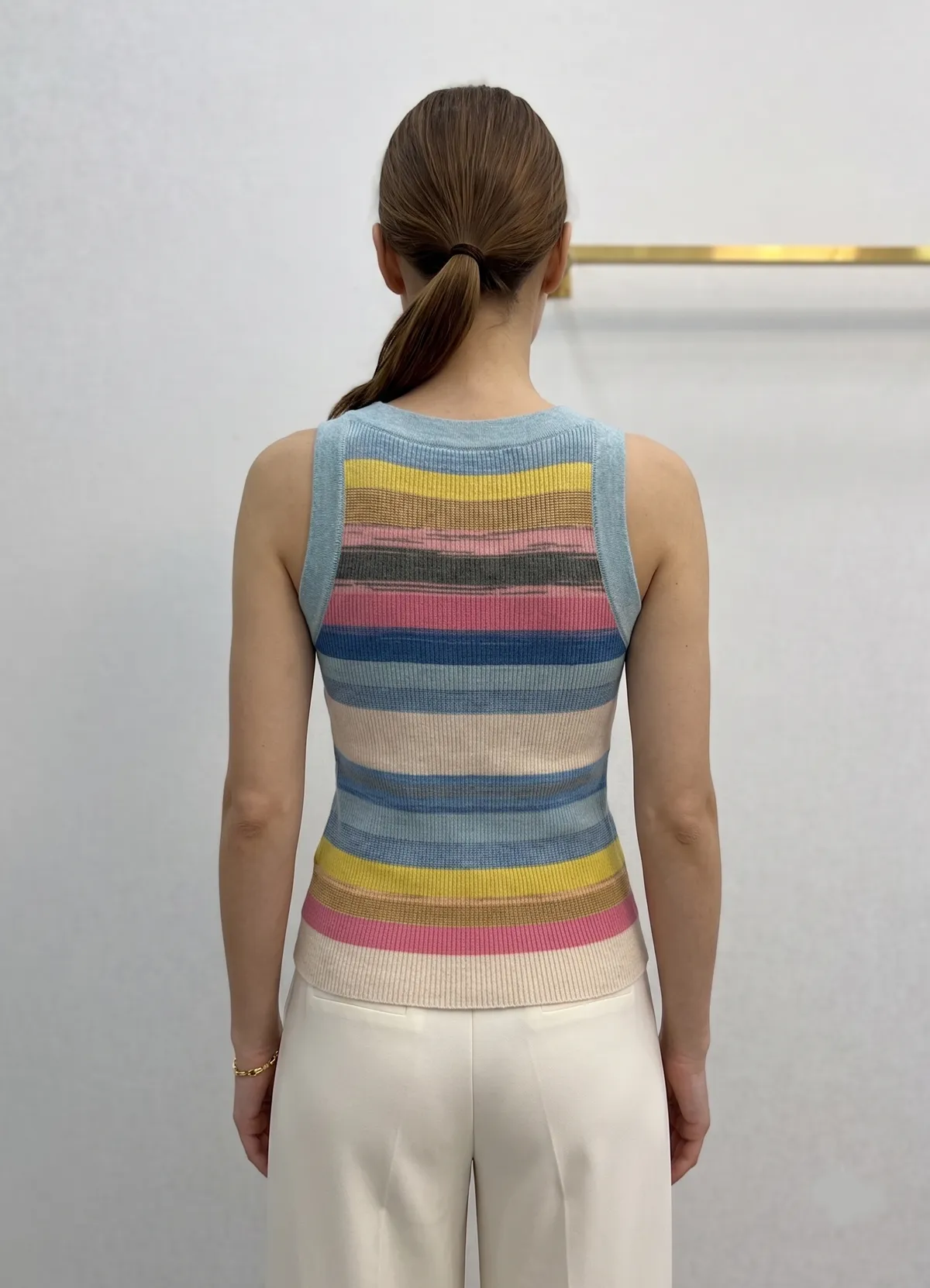 Dior Women’s Multicolor Stripe Ribbed Knit Sleeveless Tank Top