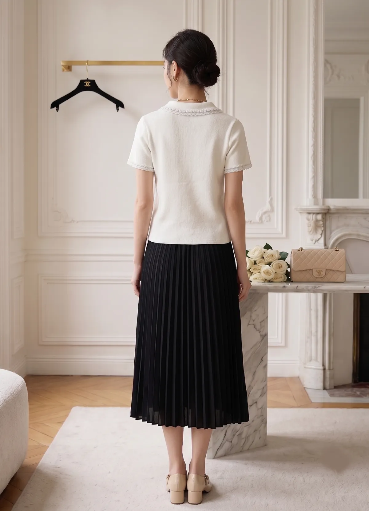 Chanel Lace Collar Short-Sleeve Cardigan